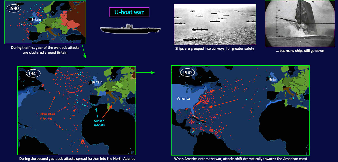 U-boat war comes to America, 1942 map